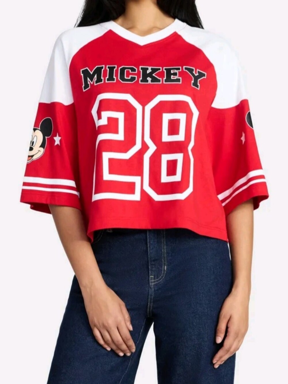 Mickey Mouse Women's Size XXS Short Sleeve Varsity Graphic Tee NWT Disney